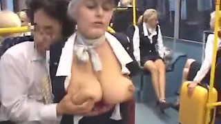 Flight Attendant makes handjobs on a bus