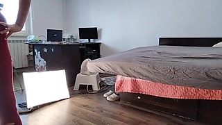 Sexy Latina Having Fun Trying on Clothes and Cutting Them.