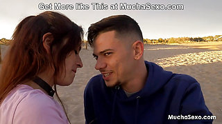 What if someone catches us? Spanish chick fucked on a Public Beach at MuchaSexo