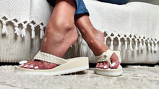My Feet in Beige Platform Slides