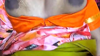 Indian Aunty Sreejaa Juicy Tities Bouncing Hard POV Sex in Saree Orange Blouse