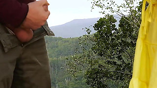 Girl in A Yellow Dress Jerks Off My Cock in The Forest.
