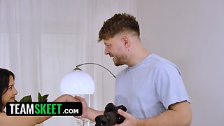 Team Skeet convinces young brunette to take a hard pounding with a big dick