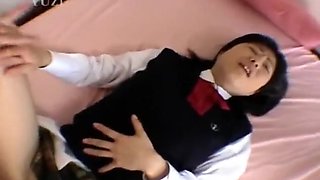 Japanese schoolgirl with a hot ass takes a hard cock in her hairy twat