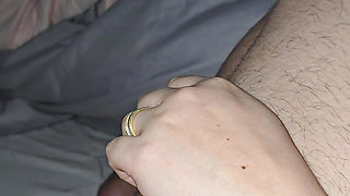 Step mom hand want to handjob step son dick in erection