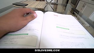 Nerdy stepsis caught reading erotic book & revealing all about her shaved pussy and small tits