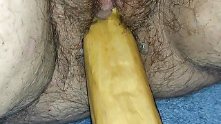 Wooden dildo in my girlfriend's cunt