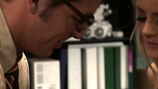 Sexy secretary blows her ample boss's boner in office XXX