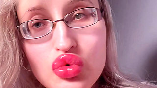 Your Wife Is Nothing Because You in Love with Findom Goaldigger. Edging Ritual in Big Thick Eyeglasses and Red Big Lips.