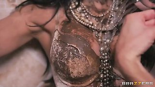 Lingerie clad bride Tiffany Tyler fucked to orgasm in the shower