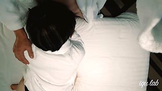 Frustrated schoolgirl holds onto an older man's cock while dissatisfied with her boyfriend