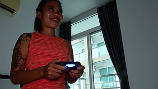 Cute amateur Thai gamer teen fucked hard