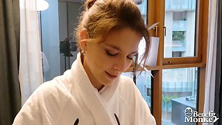 Italian hottie Sara Bell sucks and fucks a stiff cock