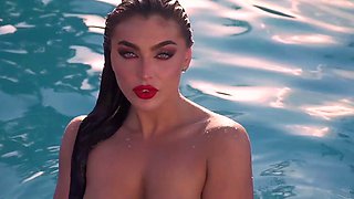 Big ass stunning beauty strips in a pool