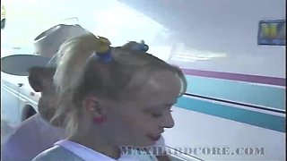 Anastasia Sweet in vintage retro amateur threesome action - group hardcore scene with pigtailed brunette and blonde
