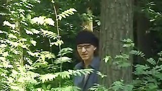 Dirty blonde German slut tied up and fucked in the woods