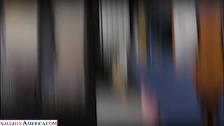 Busty brunette Lindsay Lee motivates the office with her ass-ets