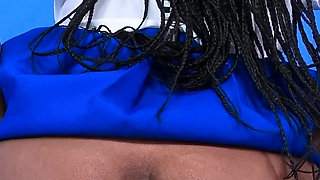 Extreme Winking Anus! Enormous Ass Cheeks Wide Open with Blue Thong Pulled Down, Pussy Erotica Fetish Black Pussy and Butthole