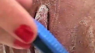 Shaving My Pussy Big Clit and He Washes Me Pee on Me