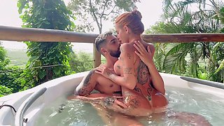 Latina having fun in a jacuzzi, getting her pussy eaten and railed