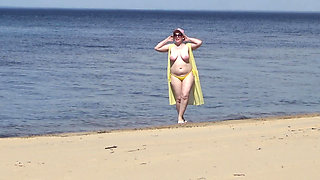 Juicy Woman Walking Naked on Beach