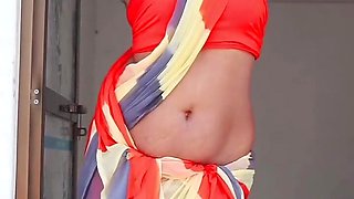 Desi woman from Indian village waited for her husband at the door of the house to satisfy her
