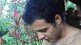 A pair of hung bisexual latino men share a nasty nympho outdoors