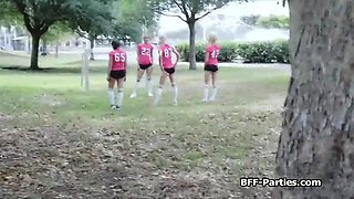 Stunning soccer chicks bouncing on fat dicks