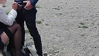Dick Flash! Risky Blowjob on Beach: Stocking Teacher and Student Almost Caught! - Misscreamy