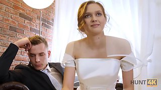 HUNT4K. After the wedding, the poor groom sells his partners pussy to a rich stranger