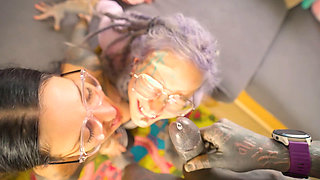 POV Anal Threesome with Tattooed Dick and Thick Goth Babe