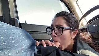 Amateur teen gives sloppy car blowjob after fast food date