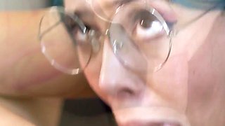 Nerdy Girl Taking a Facial Cumshot in Her Glasses - Brazilian Cherry Adams Amateur POV Blowjob