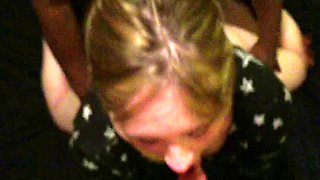 Blowjob loving brunette amateur sucks dick of lucky dude