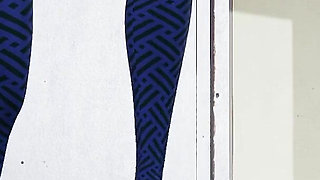 Hot Ms Davidson Handjob And Footjob In Her Blue Leggins Service Make Big Dick Cum A Lot Of Sperm