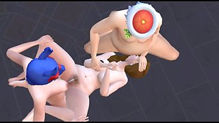Santa Claus sets up a wild group threesome in a naughty cartoon game
