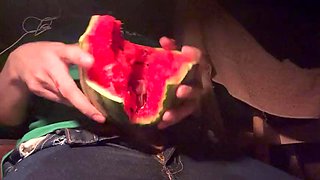 Cumshot with watermelon