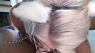 Leashed Kitty Dmarie Gets Glasses Cummed on After Deep Fuck