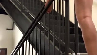 Risky Masturbation with Dildo in a Public Staircase