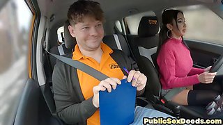 Busty bigtitted MILF pussyfucked in car
