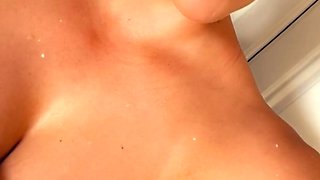 Glamour babe with big boobs masturbates in lingerie