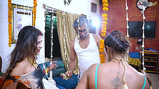 Tharki Sasurji Hardcore Threesome Fuck with Young Mallu Wife and Wife's Sister at Home Full Movie. Hindi Audio