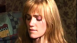 Amazing blonde enjoys fetish BDSM games with a dildo
