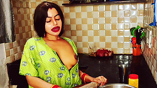 Hot Indian bhabhi in nighty fucked by devar in kitchen