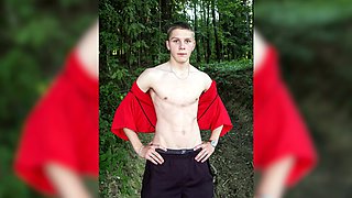 Hot cute twink Czech boy shows of body on public