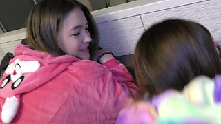 A Real Student Party in Pajamas! Girls Harass a Guy