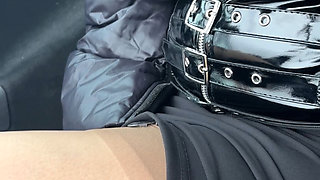 MILF in the Car with Sex Toys Collar Micro Skirt and Sheer Top