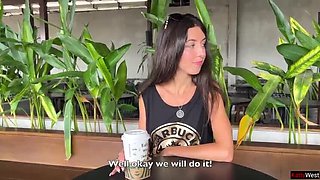 Hot Brunette Katty West Gives Public Blowjob in Starbucks Toilet - Crazy Cumwalk & Swallows Load
