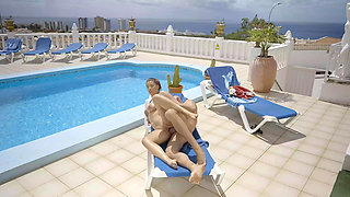 She Horny by the Pool and Is Visited by a Big Cock