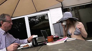 Perfect Natural Teen Fucked by Grandpa Outside Cum